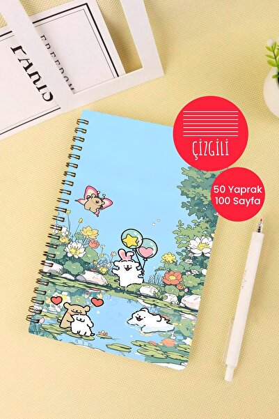 Anime Marketi دفتر مدرسي لطيف ذو طابع جمالي مقاس A5 حلزوني 50 ورقة 100 صفحة -...