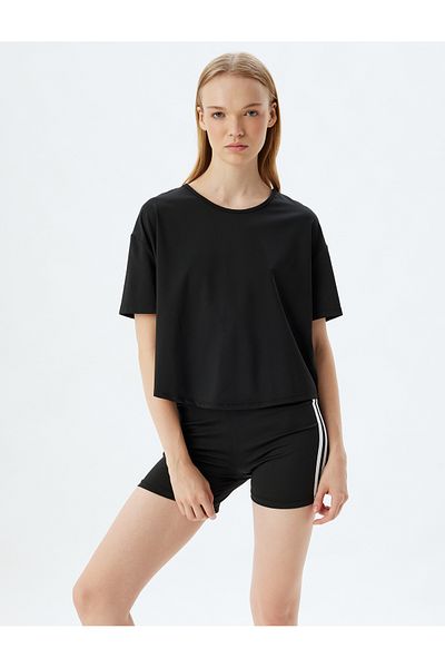Koton Oversize Sports T-Shirt - Crew Neck, Stitching Detail, Short Sleeve