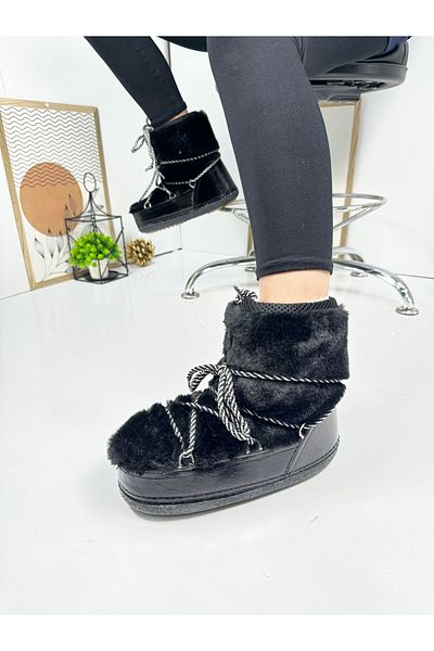 Nstil Schwarze Damen-Schneestiefel – Schafsfell, bequemes Futter, dicke Sohle 327
