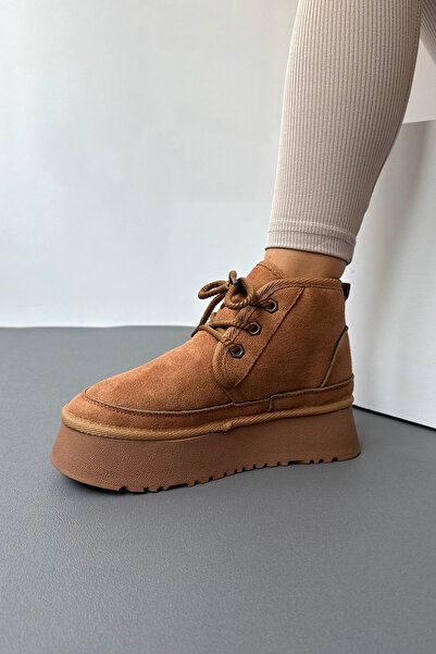 Mupa Shoes Tan Suede Γυναικείες Μπότες - Γούνα Εσωτερικά