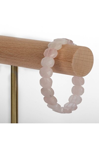 Paleo Pembe Kuvars Doğal Taşı Kare Kesim Bileklik