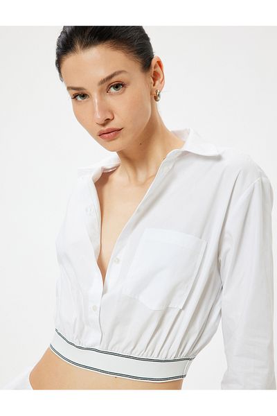 Koton Πουκάμισο Poplin Crop - Ελαστική μέση, μακρυμάνικο και λεπτομέρεια τσέπης