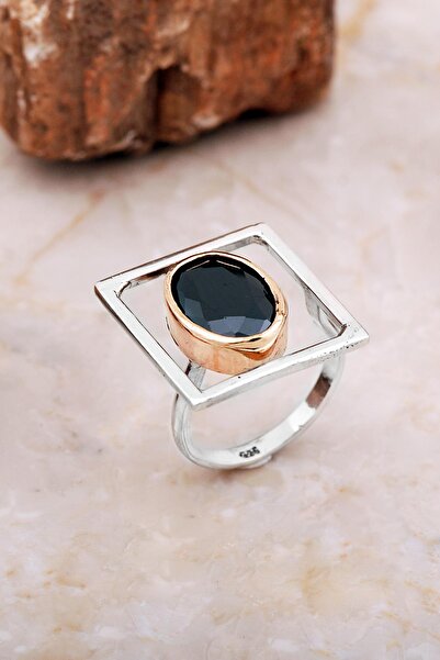 Sümer Telkari Oniks Taşlı Tasarım Kare Gümüş Yüzük 5866