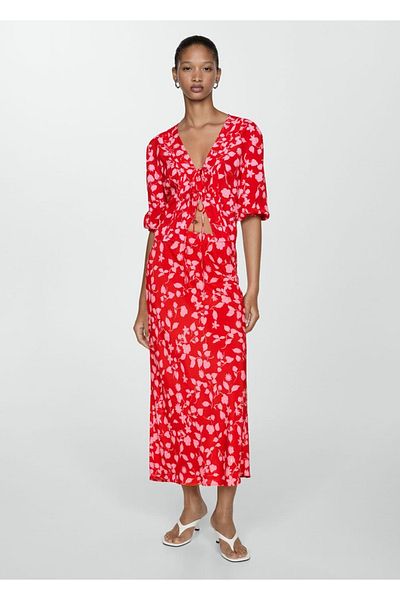 MANGO Woman Gemusterte Bluse mit Bindedetail