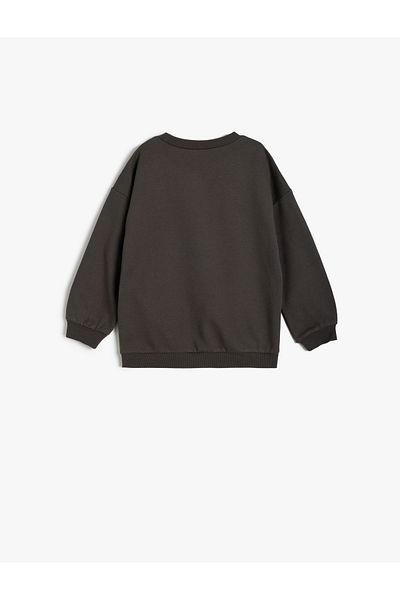 Koton Lion Printed Cotton Long Sleeve Sweatshirt - Crew Neck