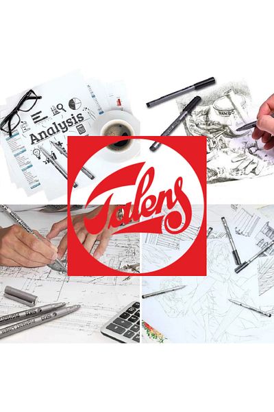 Talens 9-Piece Pigment Fineliner Black Technical Drawing Pen Set - All Numbers