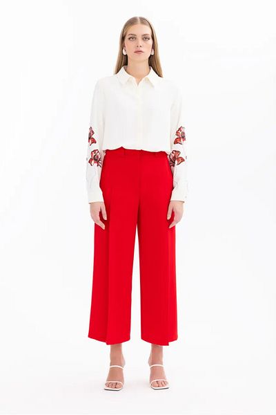 SEÇİL Women's Pleated Ankle Length Pants - Red