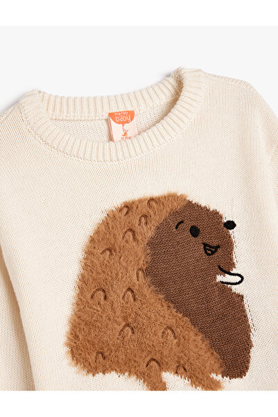 Koton Трикотажен пуловер с дълги ръкави и деколте - апликация на таралеж