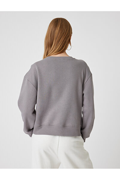 Koton Raster Oversize Sweatshirt Asymmetrical Neck Window Detail Long Sleeve Ribbed