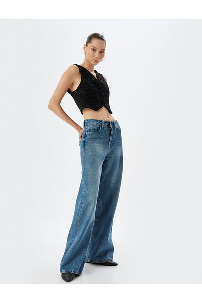 Koton Tweed Crop Vest - Sleeveless, Buttoned, V-Neck, Slim Fit