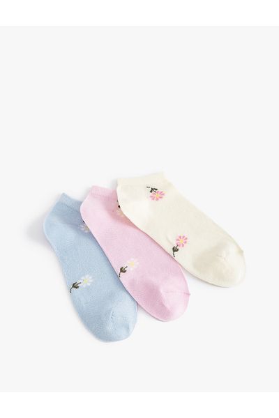 Koton Set de 3 șosete papuci cu modele florale colorate