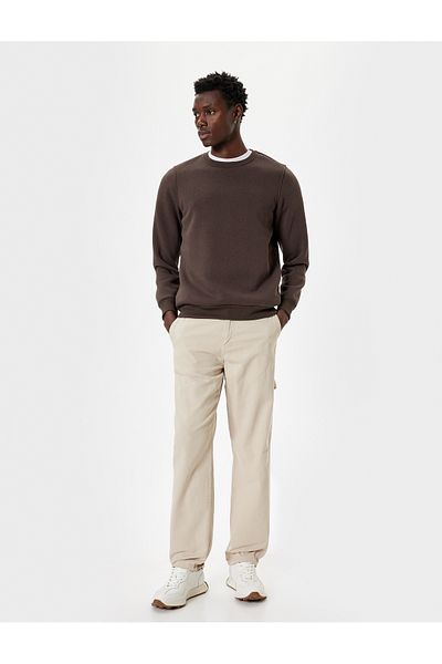 Koton Langärmliges, geripptes Sweatshirt mit Rundhalsausschnitt – Basic