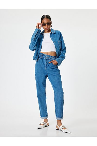 Koton Pantaloni Mom Jean cu nasturi cu talie înaltă elastică