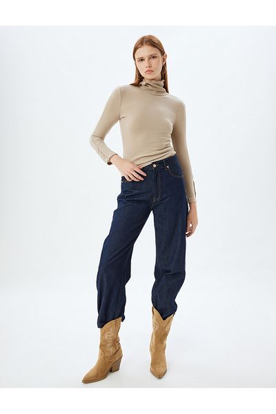 Koton Turtleneck Knitwear T-Shirt Soft Texture Long Sleeve Cuffs Button Detail