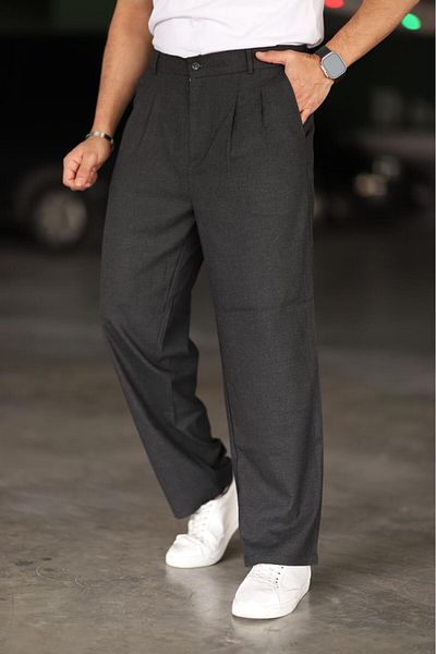 Bürke Anthracite Colored Baggy Pants - Double Pleated, Elastic Waist and Relaxed Fit