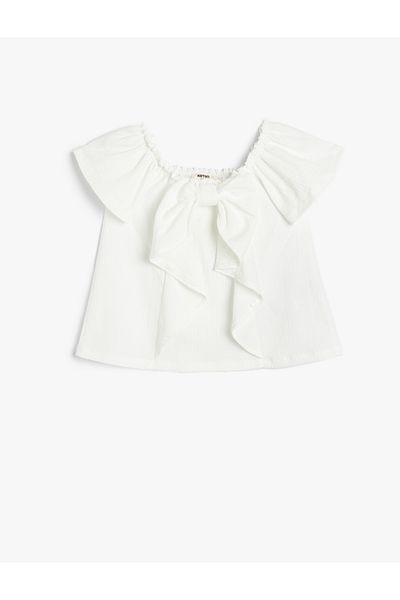 Koton Bow Detail Round Neck Short Sleeve Blouse
