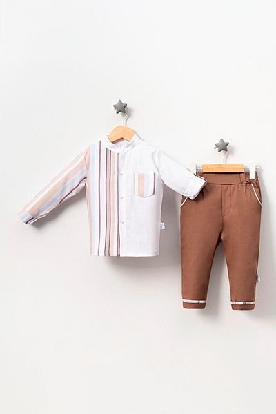 TRENDİMİZBİR Charismatic Brown Double Suit for Baby Boy - with Buttons and Pockets