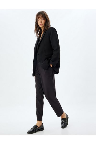 Koton Carrot Cut Fabric Pants with High Waist Pockets