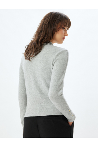 Koton Πλεκτό μπλουζάκι με ζιβάγκο με μαλακή υφή, μακρυμάνικο μανσέτες με κουμπιά