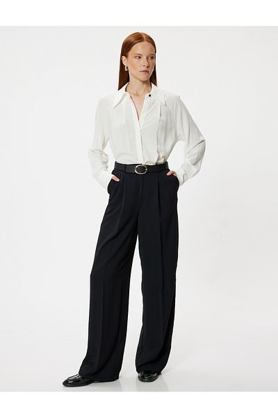 Koton Long Sleeve Viscose Shirt - Pointed Collar, Regular Fit