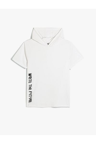 Koton Oversize Hooded Slogan Sports T-Shirt - Μισό μανίκι
