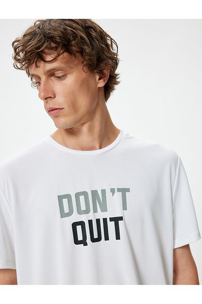 Koton Tricou sport de bază cu mânecă scurtă cu imprimeu cu slogan