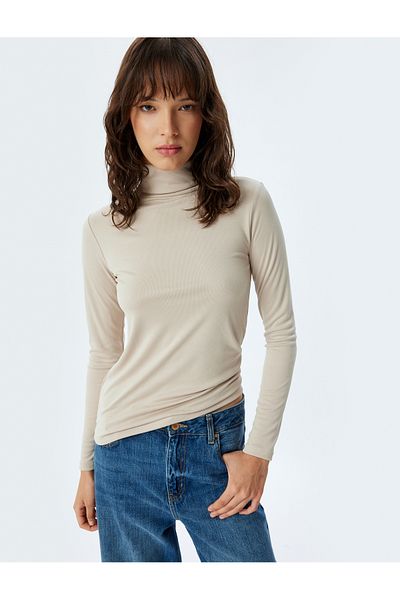 Koton High-Top Collar Long Sleeve Modal Fabric Corded Bodysuit