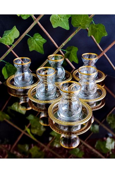 SEÇKİNEV Lace Gold 12 Piece Tea Set