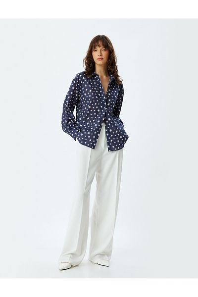 Koton Star Printed Cotton Long Sleeve Oversize Shirt