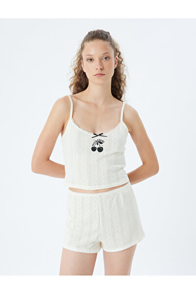 Koton Cotton Crop Pajama Top - Cherry Print and strap