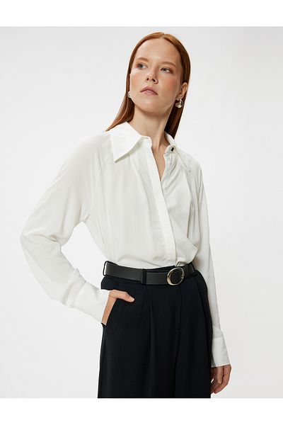 Koton Long Sleeve Viscose Shirt - Pointed Collar, Regular Fit