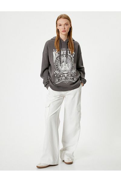 Koton Relax Fit Hooded Sweatshirt - Slogan Printed, Hooded