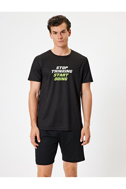 Koton Slogan Baskılı Bisiklet Yaka Kısa Kollu Spor Tişört