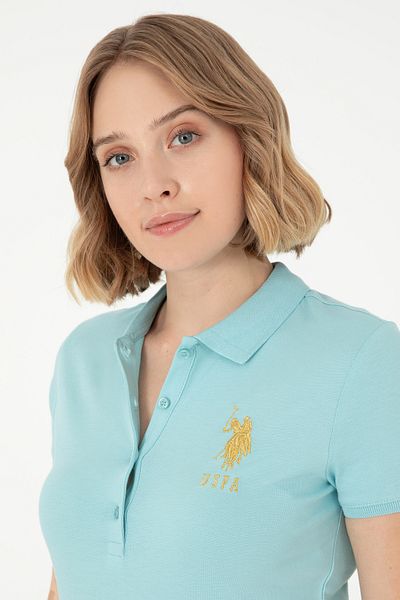 U.S. Polo Assn. Дамска тениска с поло яка в аквамарин, стандартна, 50280071-vr083