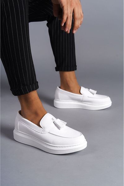 Zerenyus SLW154 Blaze Laceless Tassel Skin Ανδρικά Casual Αθλητικά Κλασικά Παπούτσια BT Λευκά