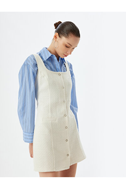 Koton Φόρεμα Tweed Gilet με λαιμόκοψη U με χοντρές τιράντες με κουμπιά με λεπτή εφαρμογή με λεπτομέρεια τσέπης