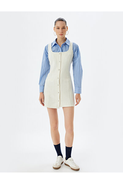 Koton Φόρεμα Tweed Gilet με λαιμόκοψη U με χοντρές τιράντες με κουμπιά με λεπτή εφαρμογή με λεπτομέρεια τσέπης