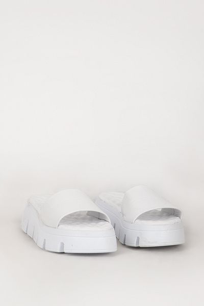 Dericlub Λευκές παντόφλες casual - Χοντρή σόλα, λουράκι, γνήσιο δέρμα Zy 7657
