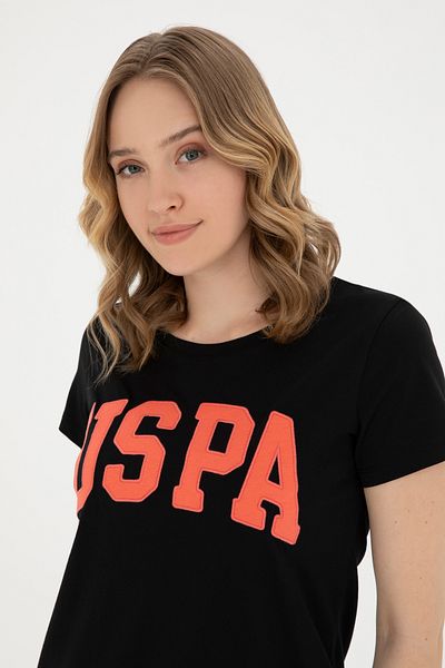 U.S. Polo Assn. Tricou de bază negru cu decolteu pentru femei 50280036 -VR046