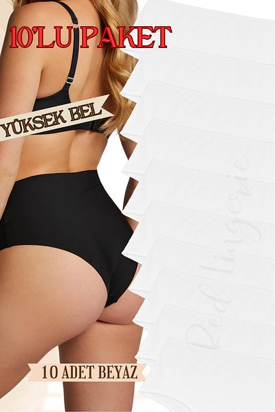 red iç giyim Women's High Waist Plus Size Cotton Panties - Pack of 10 (Slip)