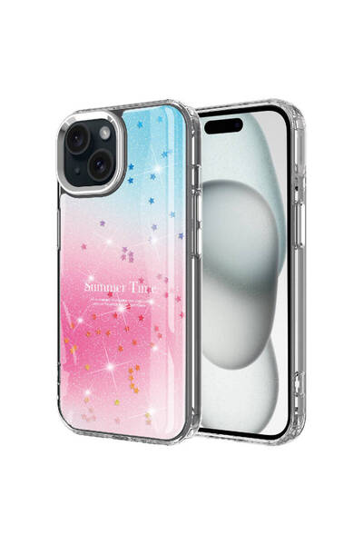 HAKTAN KILIF iPhone 13 Compatible Glittery Patterned Shiny Zore Task Case-Pink