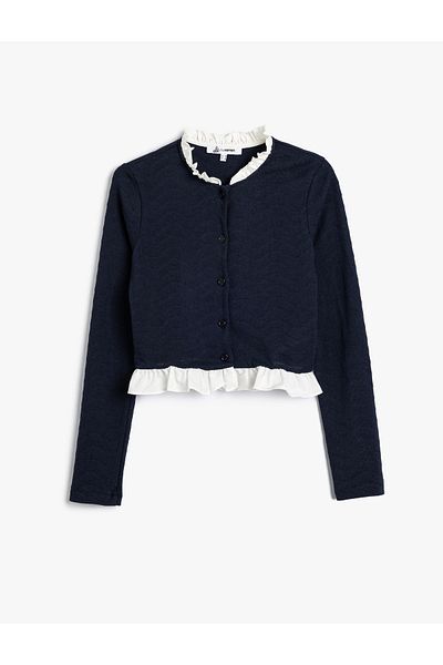 Koton StanD Collar anD RuFFle DetaileD CarDigan - ButtoneD Long Sleeve