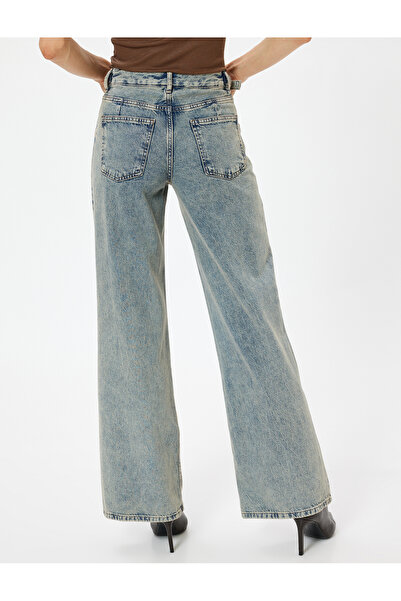 Koton Szabványos derék széles szárú farmer nadrág gombos zsebekkel, pamut - széles szárú farmernadrág