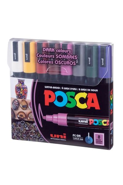 UNİ-BALL Uni Posca Water Based Marker Dark Colors Pc-5M 1.8-2.5 Set of 8