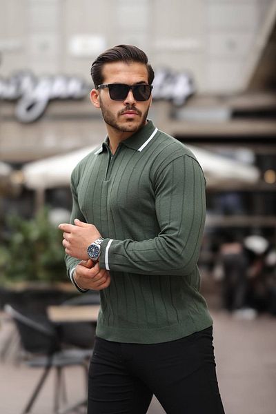 Minharir Striped Half Zipper Knitwear Sweater