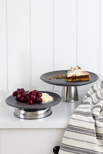 Beige & Stone Low Metal Leg 23 cm Ceramic Cake Pastry Round Serving/ Presentation Plate Stand