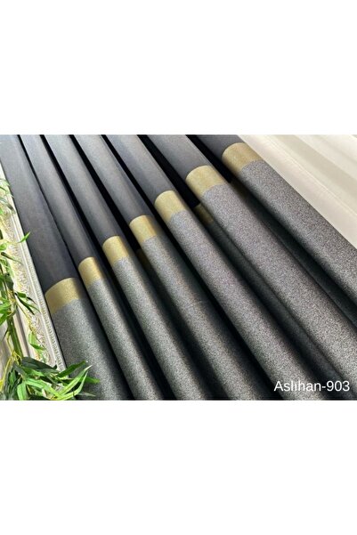 NİVEMESHOME Nivemeshome Aslıhan Μαύρο-χρυσό Ft 632116 V-903 1/3 Κοντή κουρτίνα με φόντο μπαταρίας Apm