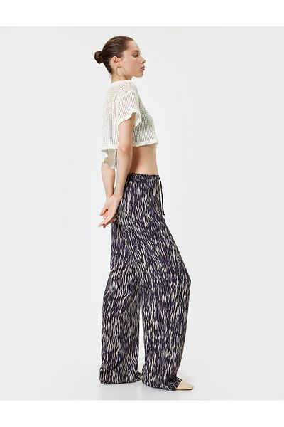 Koton Viscose Trousers - Straight Long Leg with Waist Laces