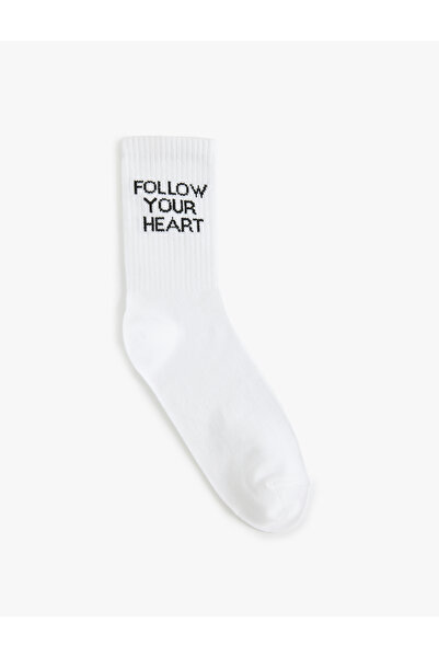 Koton Socket Socks Slogan Embroidered