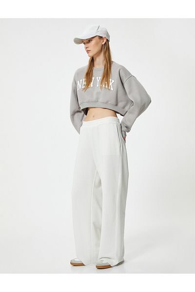 Koton College Printed Crop Oversize Sweatshirt - Crew Neck